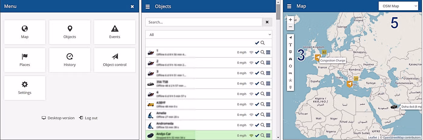 Tracking app or program on a smartphone screen